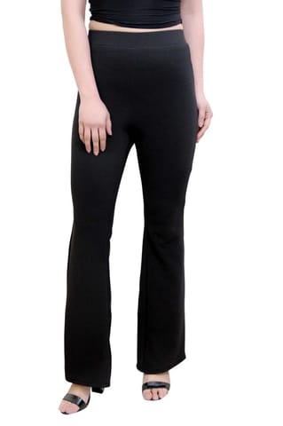 Solid Black Flared Hem Pants