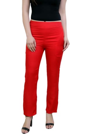 Red Color Cotton Cigarette Pants