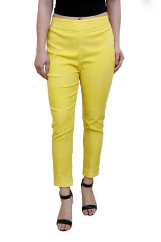 Yellow Color Cotton Cigarette Pants