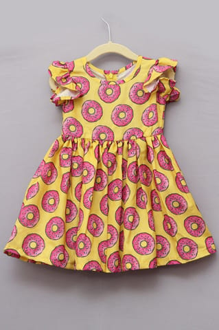 Donut Print Cap Sleeves Frock