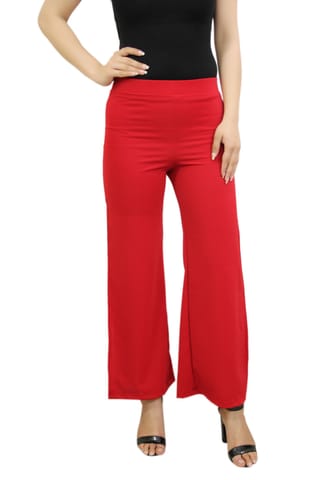 Solid Red Pants With Side Slits