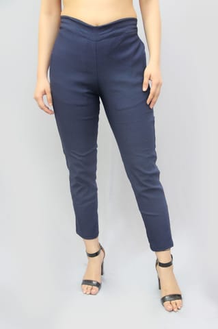 Navy Blue Color Cotton Cigarette Pants