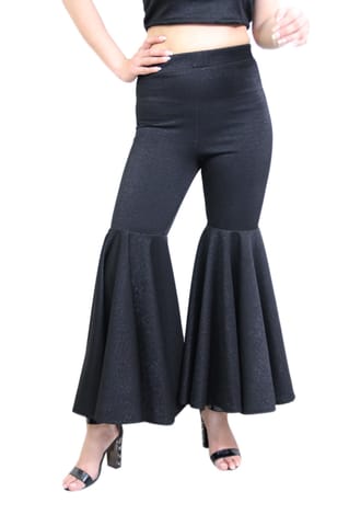 Solid Black Sharara Hem Pants