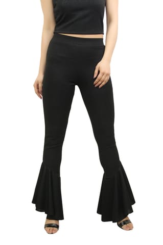 Solid Black Ruffle Hem Pants