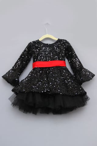 Black Sequin Party Dress With Belt