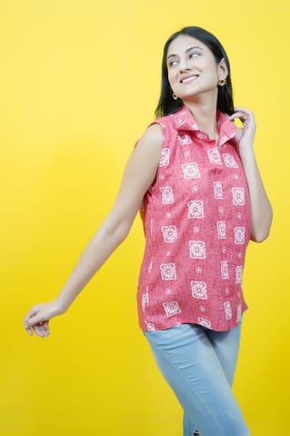 Peach Printed Collar Top