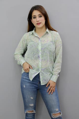 Light Green Printed Casual Shirt