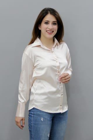 Solid Peach Satin Shirt