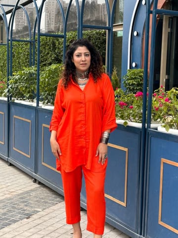 Solid Orange Long Shirt & Pants Co-ords