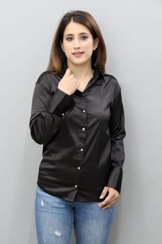 Solid Black Satin Shirt