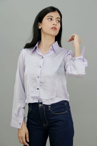 Solid Mauve Satin Crop Shirt