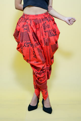 Printed Red Crepe Dhoti Pants