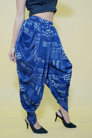 Blue Alphabet Print Dhoti Pants