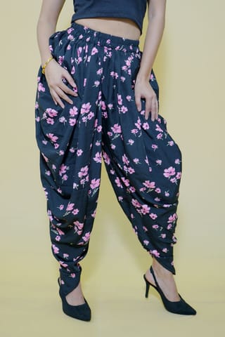 Black Floral Print Dhoti Pants