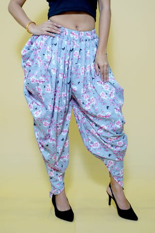 Grey Floral Print Dhoti Pants