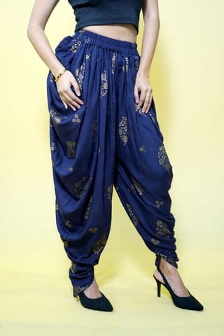 Dark Blue Printed Dhoti Pants